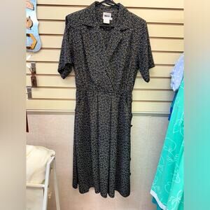 VINTAGE 80s patterned black shirt dress